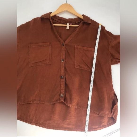 Anthropologie Pilcro brown linen surf button down shirt size: M - Picture 7 of 10